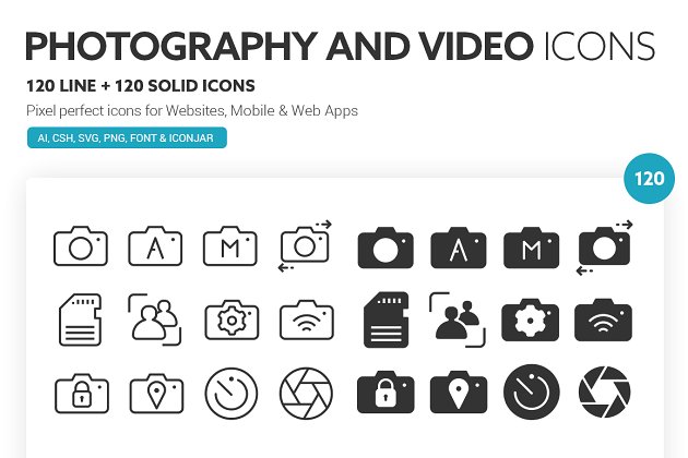 照片相机图标 Photography and Video Icons