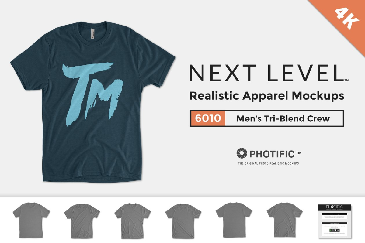 美式男士T恤设计样机 Next Level 6010 Men’s Tri-Blend Crew