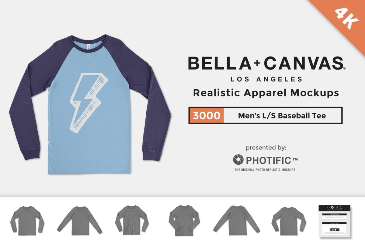 棒球T恤模型 Bella Canvas 3000 Baseball Tee