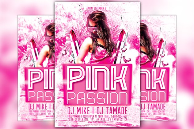 粉色时尚海报背景模板 Pink Passion Party Flyer Template