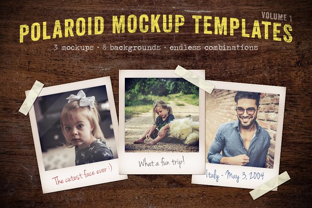 怀旧的照片样机 Polaroid Mockup Templates Volume 1