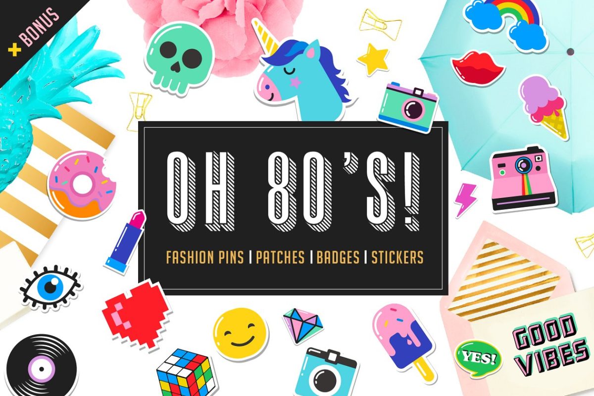 波普艺术80年代的贴纸 Pop Art 80’s patches and stickers