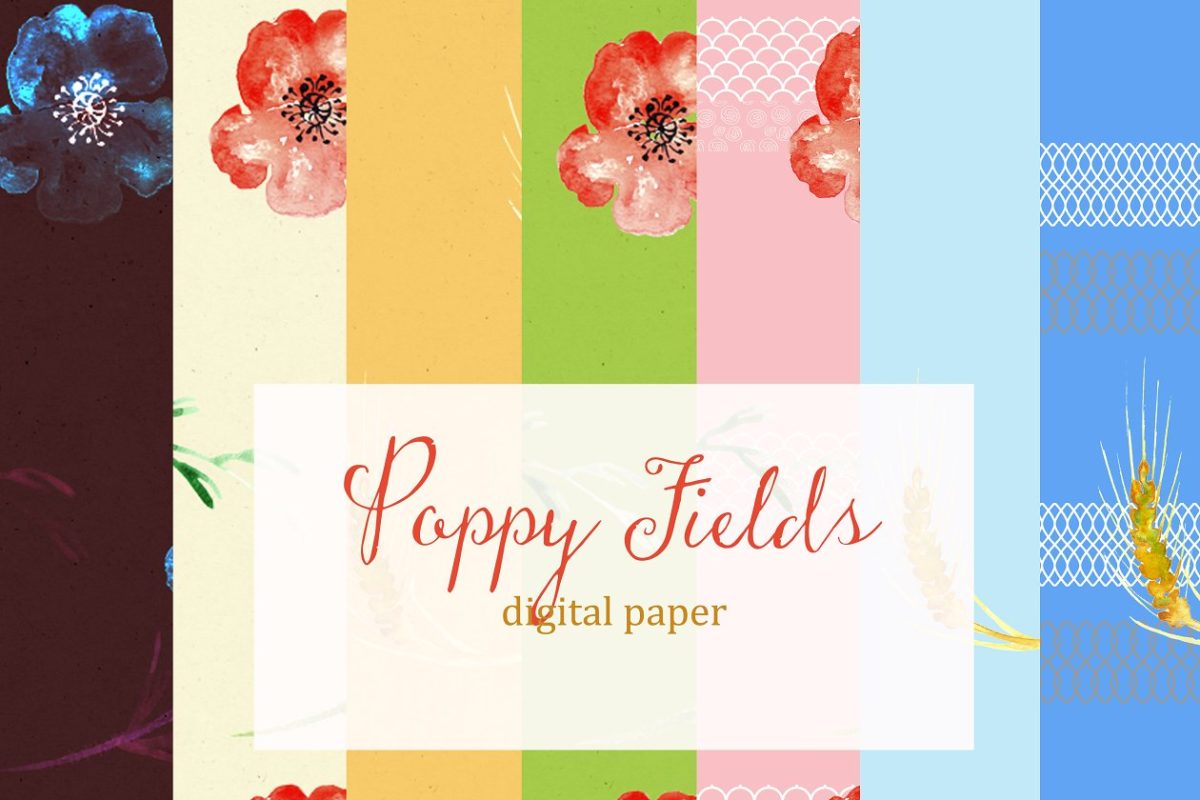 花卉图案背景纹理 Poppy fields. digital textures