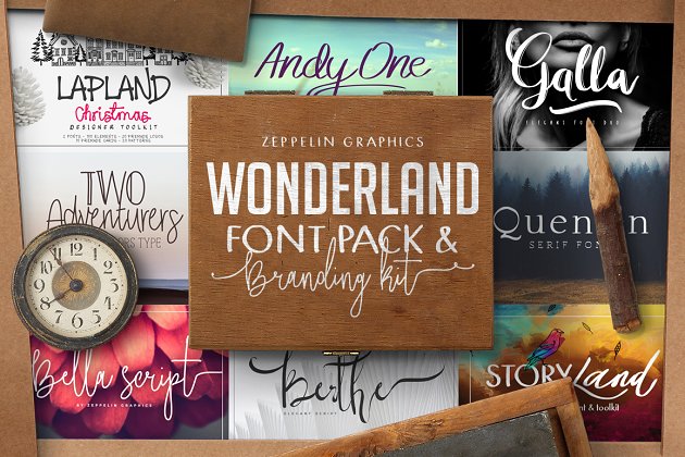 奇妙的手绘字体包 Wonderland Fonts Pack & Branding Kit