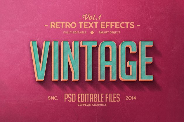 经典怀旧的图层样式素材 Vintage Text Effects Vol.1