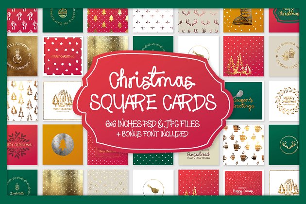 圣诞贺卡模板 Christmas Square Cards + Bonus