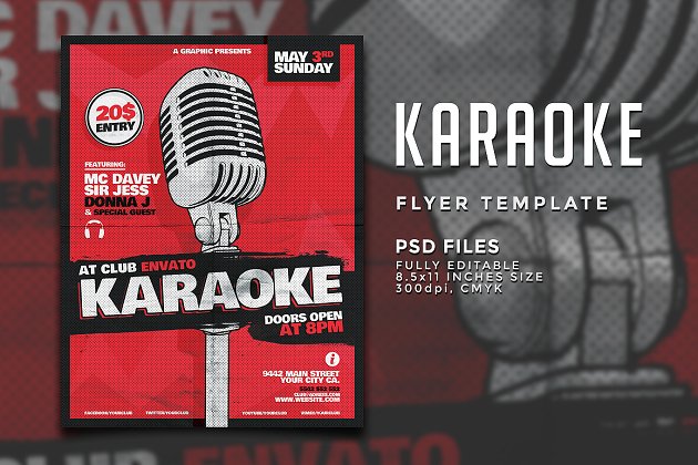 卡拉OK音乐主题传单模板 Karaoke Flyer Template