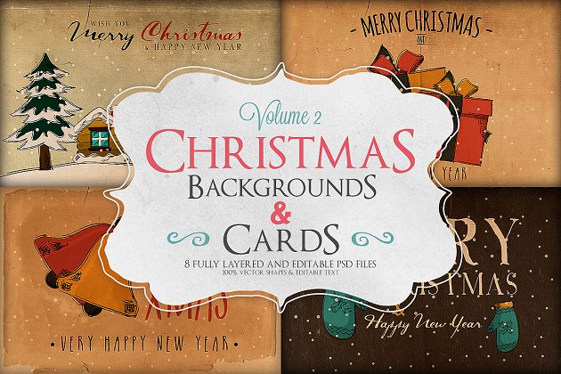 圣诞节卡片模板 Christmas Background & Cards Vol.2