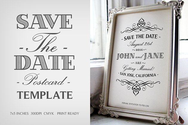 明信片邀请函模板 Save The Date Postcard Template V.1