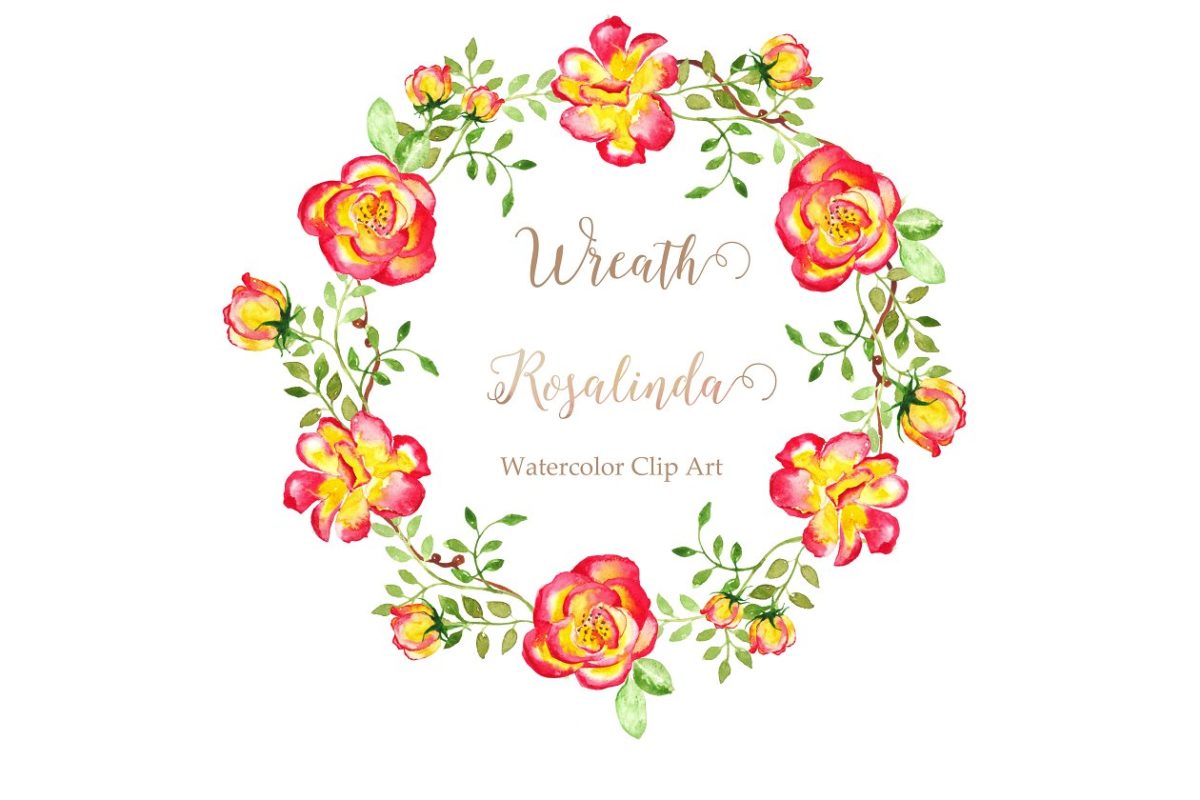 花卉矢量水彩剪贴画 Wreath Rosalinda Watercolor clipart