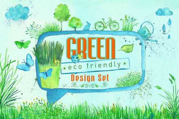 绿色水彩设计集 Green Design Set
