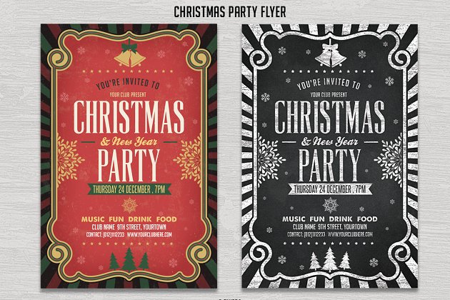 经典圣诞节海报制作模板 Christmas & New Year Party Flyer
