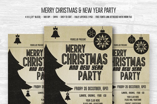 圣诞节和新年派对海报设计模板 Christmas and New Year Party