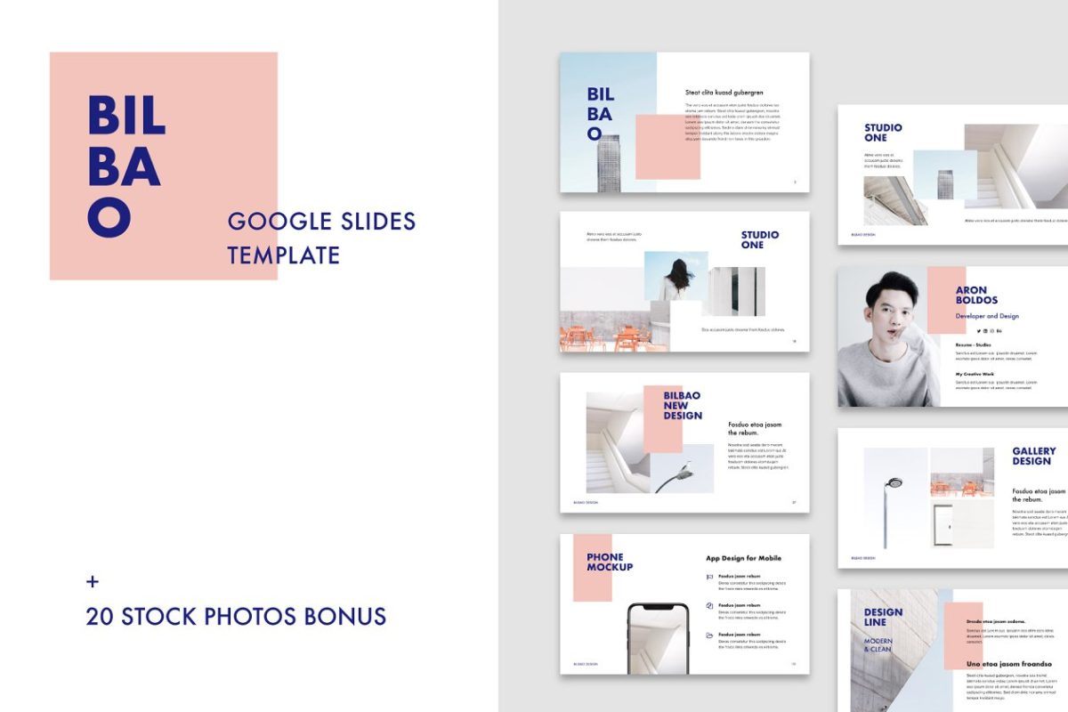 简约时尚的谷歌幻灯片模板 BILBAO – Google Slides + Bonus
