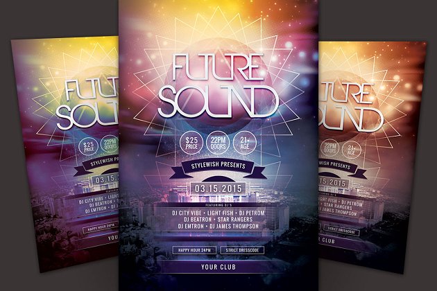 未来感觉的音乐会海报模版 Future Sound Flyer Template