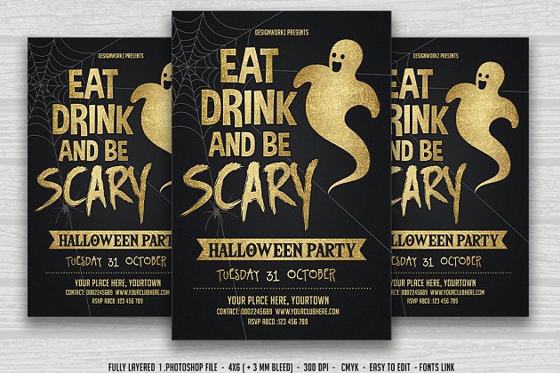 恐怖的万圣节传单模板 Eat Drink Be Scary-Halloween Flyer