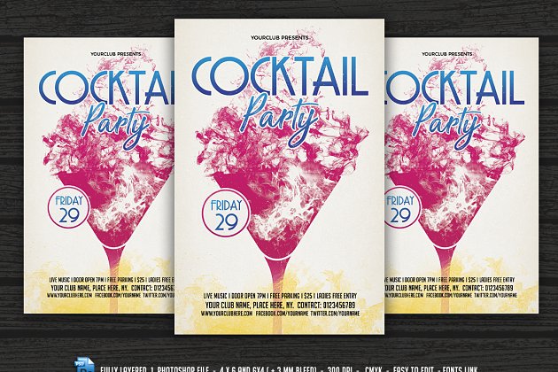复古鸡尾酒海报模板 Cocktail Party Flyer