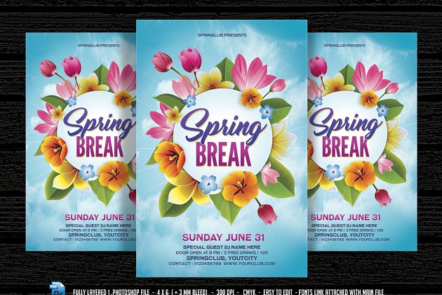 春季花卉海报设计模板 Spring Break Flyer