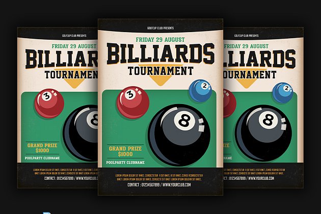 台球竞标赛海报背景 Billiard Tournament Flyer