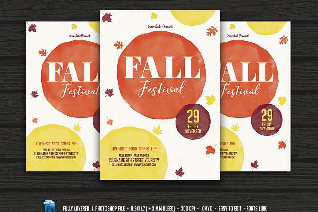 秋季创意海报模板 Fall Festival Flyer