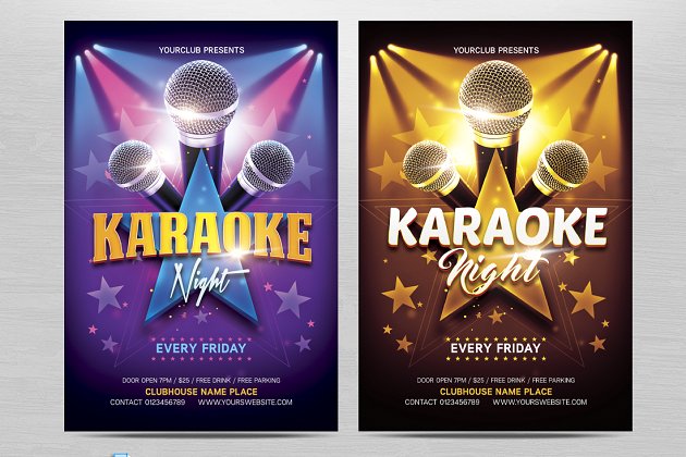 唱歌晚会宣传海报模板 Karaoke Night Flyer