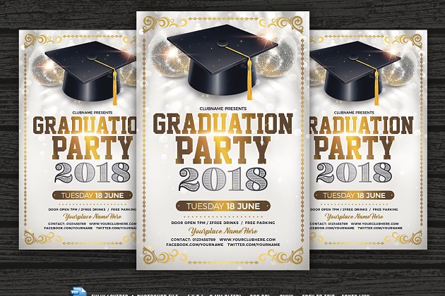 毕业晚会宣传单模板 Graduation Party Flyer Template