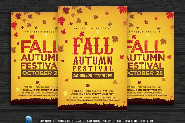 秋季节日海报设计 Fall Autumn Festival Flyer