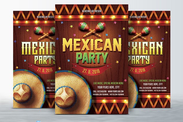 墨西哥排队创意海报模板 Mexican Party Flyer