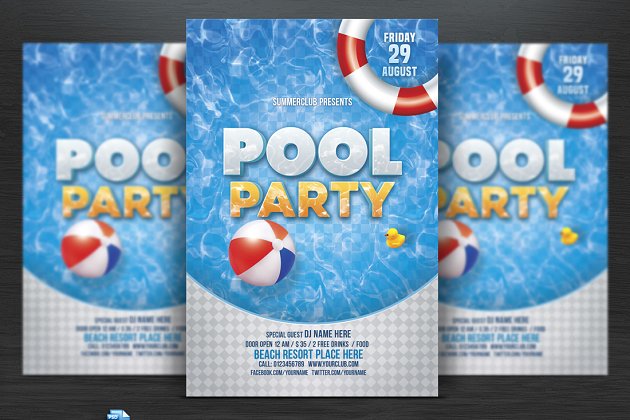 夏天游泳池画册海报模板 Pool Party Flyer