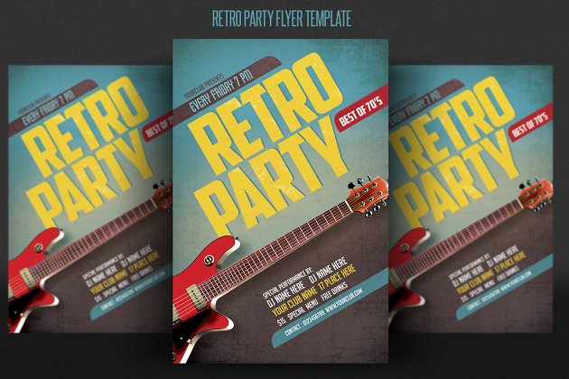 经典吉他海报设计模板 Retro Party