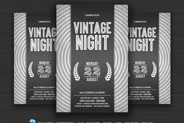 经典黑白海报设计 Vintage Night Flyer