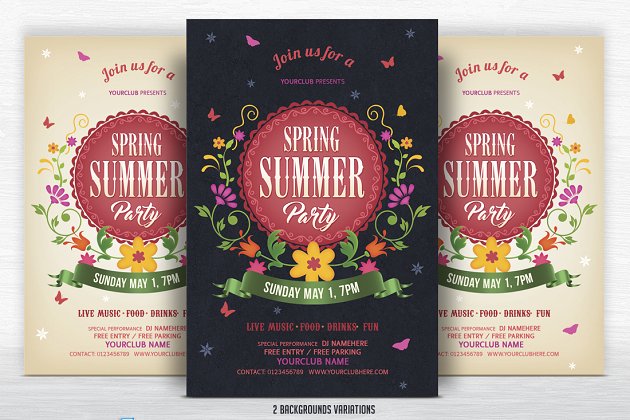 春夏季派对宣传单模板 Spring Summer Party Flyer
