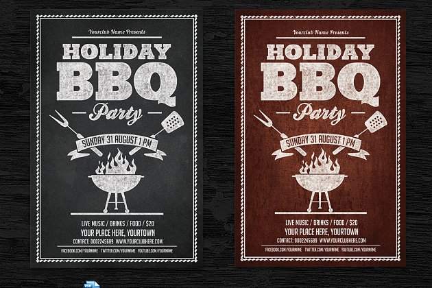 假日烧烤宣传单模板 Holiday BBQ Flyer & Facebook Cover