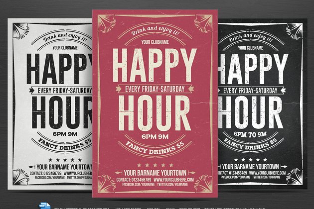 欢乐时光海报模板 Happy Hour Flyer