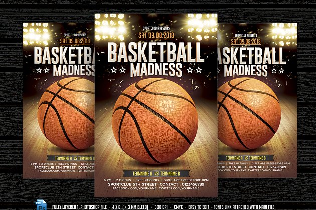 篮球比赛海报背景模板 Basketball Madness
