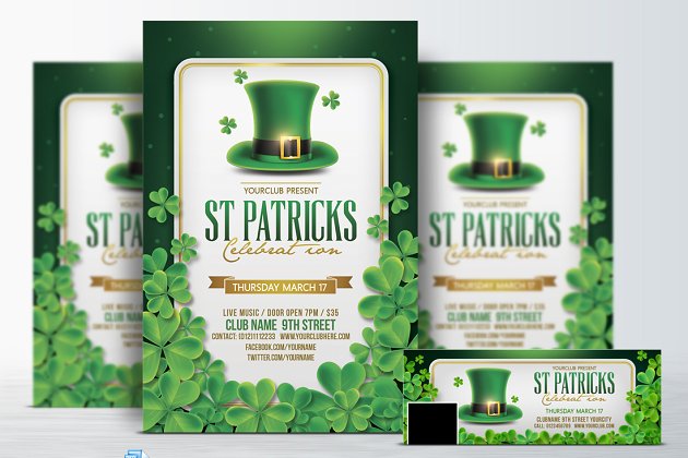 圣帕特里克节节日海报模板 St. Patricks Day Flyer & FB Cover