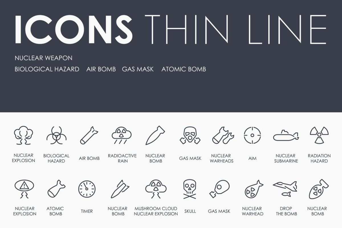 核武器矢量图标素材 Nuclear weapon thinline icons