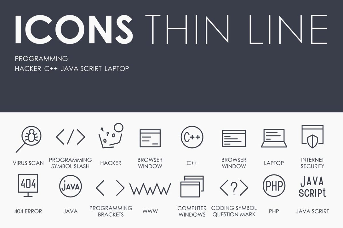 编程开发矢量图标 Programming thinline icon