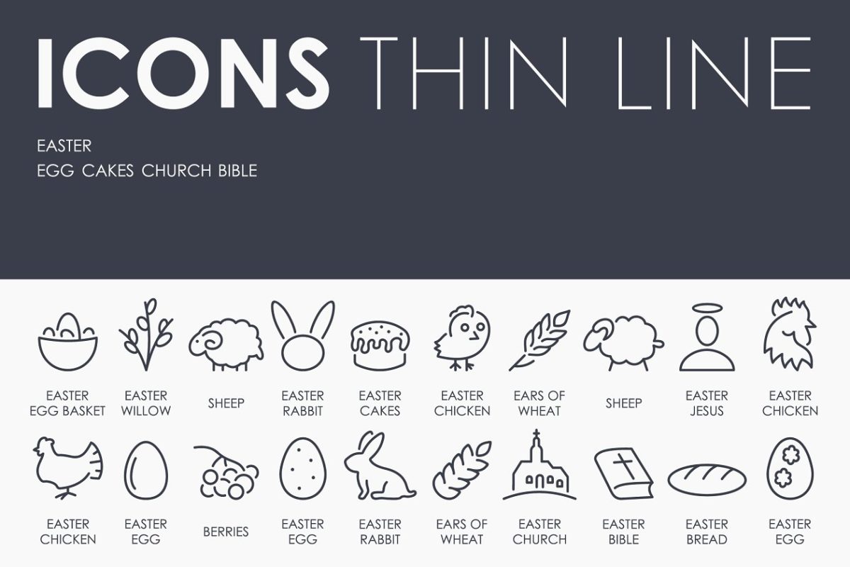 复活节矢量图标下载 Easter thinline icons