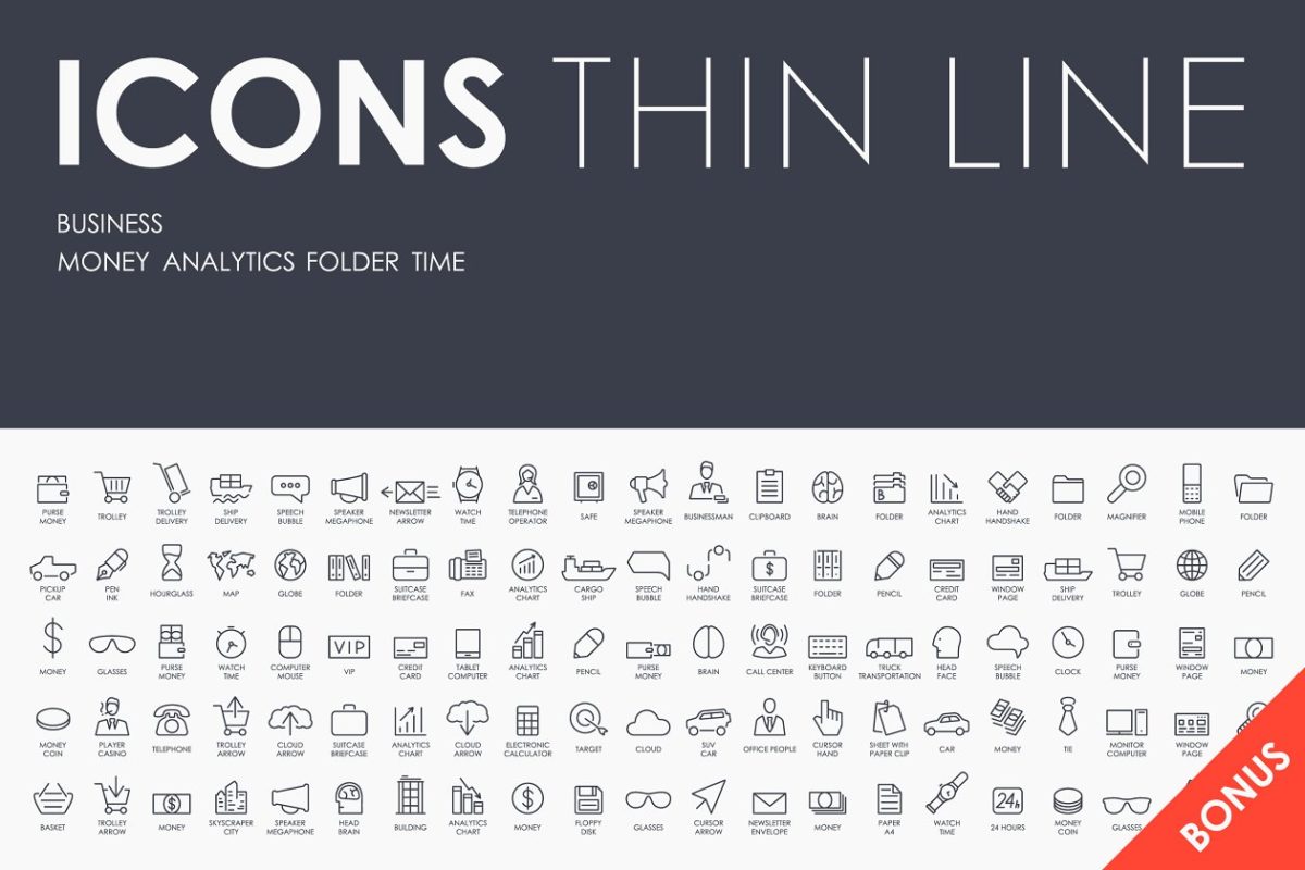 商业时间线图标素材 Business thinline icons + BONUS