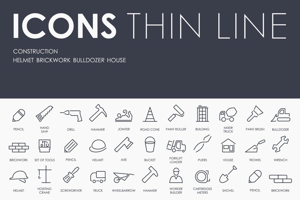 建筑矢量图标素材 Construction thinline icons