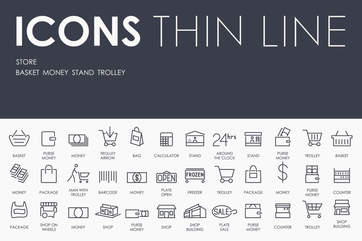 电商矢量图标素材 Store thinline icons