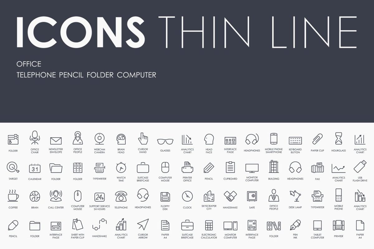 办公元素矢量图标设计 Office thinline icons