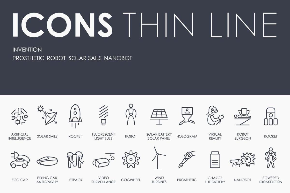 发明创造矢量图标下载 Invention thinline icons