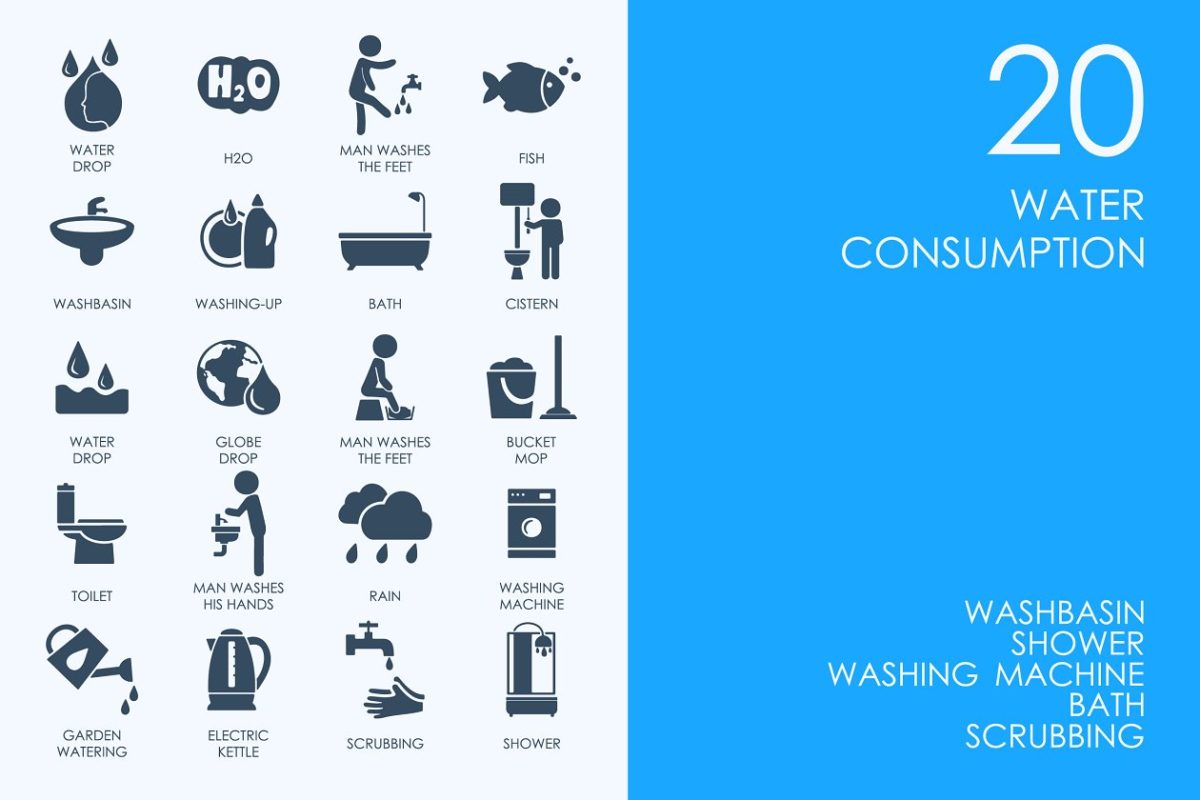 水资源的图标素材 Water consumption icons