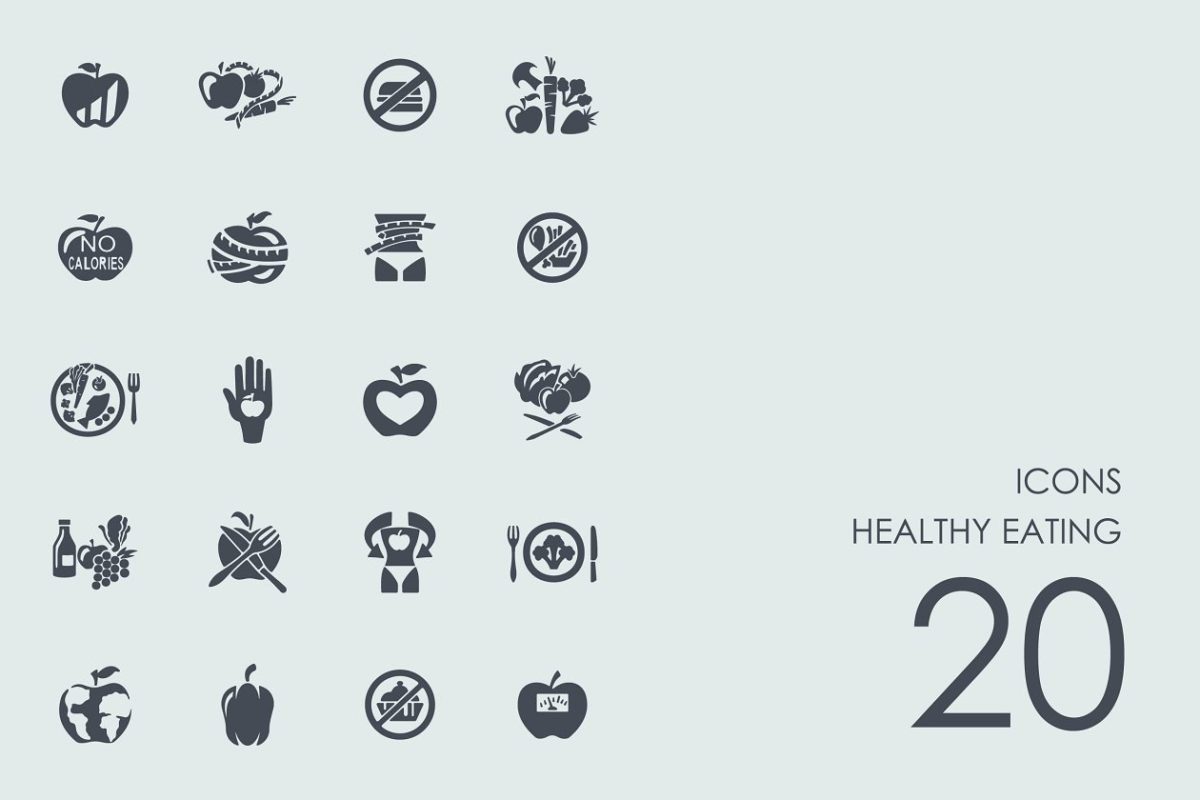 健康饮食主题图标 Healthy eating icons