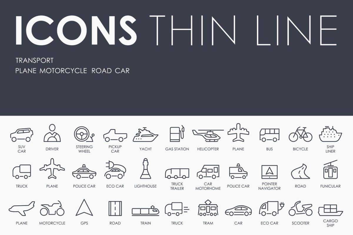 交通图标素材 Transport thinline icons