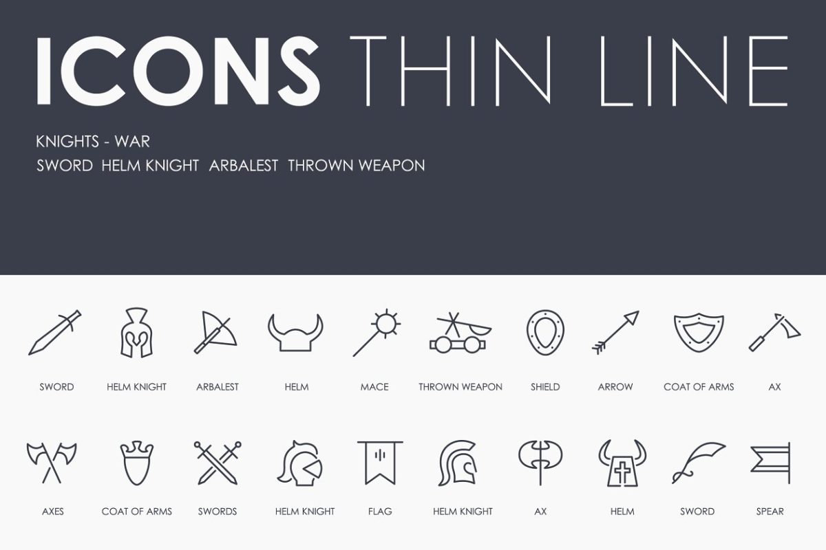 骑士游戏矢量图标素材 Knights thinline icons
