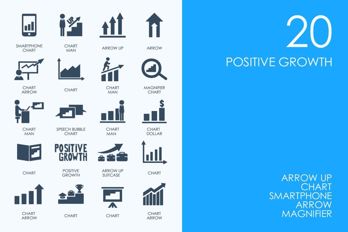 数据增长相关的图标 Positive growth icons