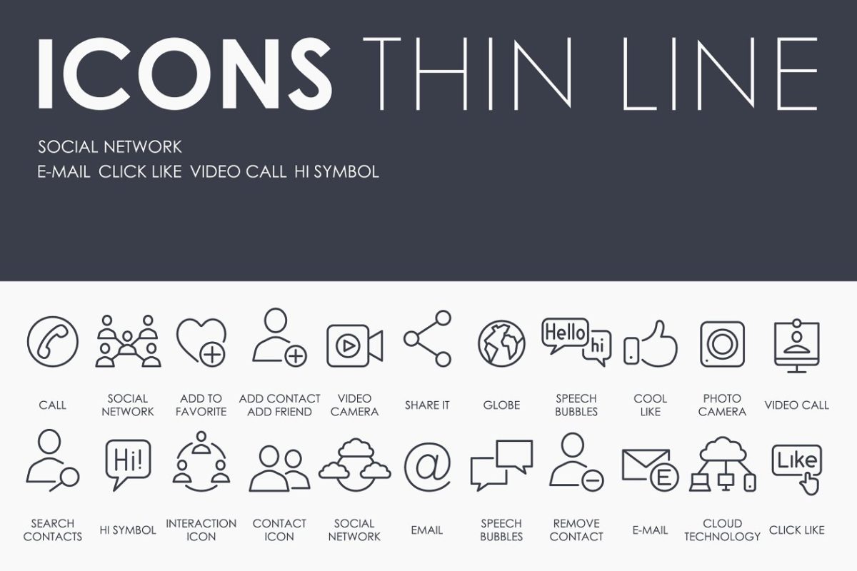 社交网络图标素材 Social Network thinline icons